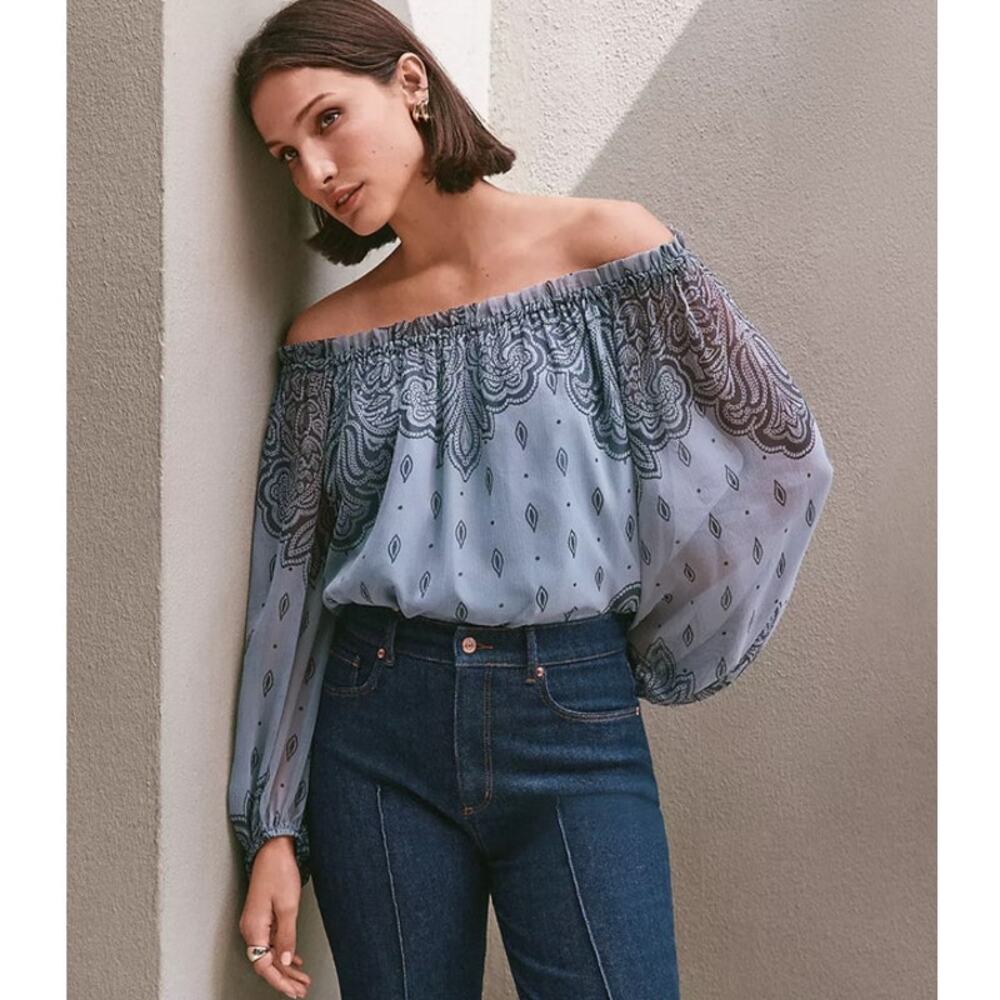 LOFT Paisley Off Shoulder Blouse NWT XL Ruffle Neck Boho Romantic Top